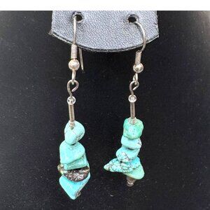 Vintage Navajo Sterling Turquoise Chip Beaded Dangle Earrings Southwestern 2"